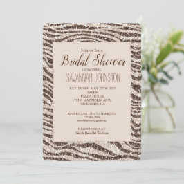 Chocolate Brown Cream Zebra Glitter Inbjudningar