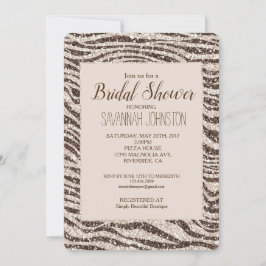 Chocolate Brown Cream  Zebra Glitter Inbjudningar