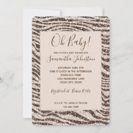 Chocolate Brown Cream  Zebra Glitter Inbjudningar