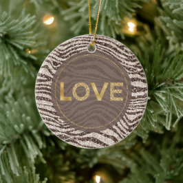 Chocolate Brown Cream Zebra Glitter Kärlek Julgransprydnad Keramik