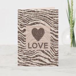 Chocolate Brown Cream Zebra Glitter Kärlek Kort