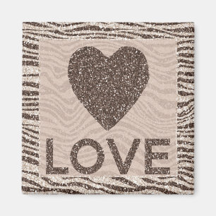 Chocolate Brown Cream Zebra Glitter Kärlek Magnet