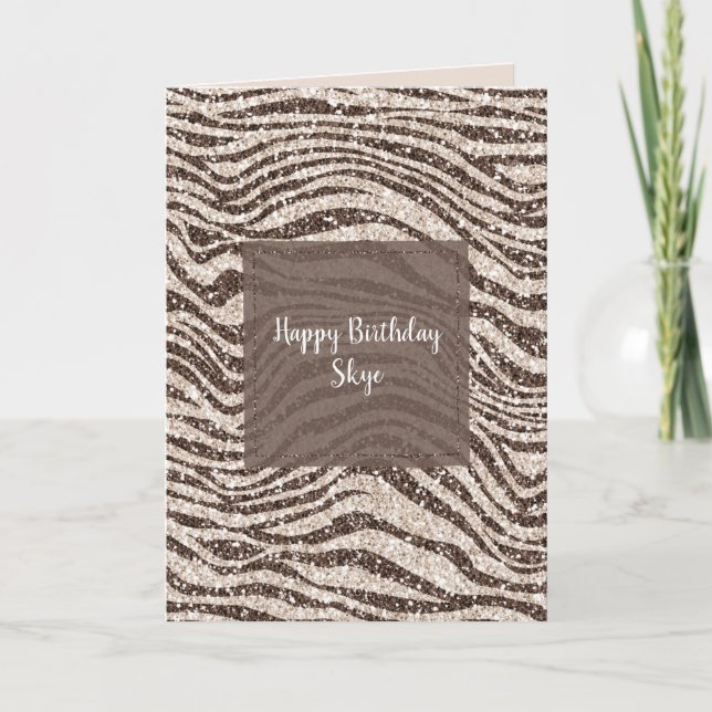 Chocolate Brown Cream  Zebra Glitter    Kort (Framsida)