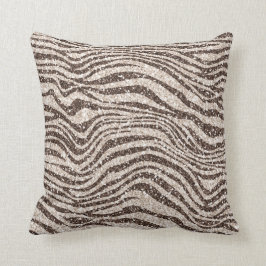 Chocolate Brown Cream Zebra Glitter Kudde