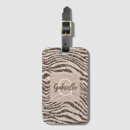 Chocolate Brown Cream Zebra Glitter Monogram Bagagebricka
