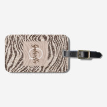 Chocolate Brown Cream  Zebra Glitter Monogram