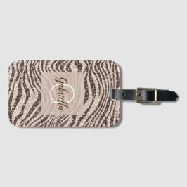 Chocolate Brown Cream  Zebra Glitter Monogram Bagagebricka
