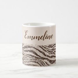 Chocolate Brown Cream Zebra Glitter Namn Kaffemugg