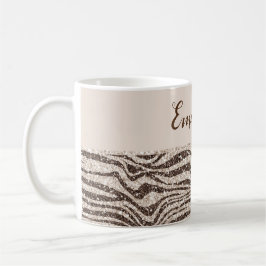 Chocolate Brown Cream  Zebra Glitter Namn Kaffemugg