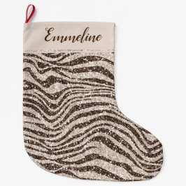 Chocolate Brown Cream  Zebra Glitter         Stor Julstrumpa