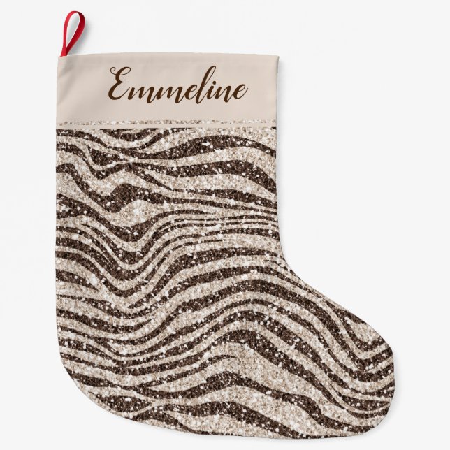 Chocolate Brown Cream  Zebra Glitter         Stor Julstrumpa (Framsidan)