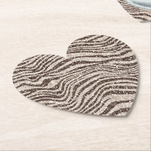 Chocolate Brown Cream Zebra Glitter Underlägg Papper