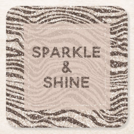 Chocolate Brown Cream  Zebra Glitter       Underlägg Papper Kvadrat