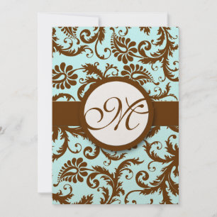 Chocolate Brown Damask Aqua Inbjudningar