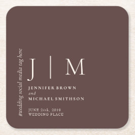 Chocolate Brown Formal Simple Elegant Wedding Underlägg Papper Kvadrat