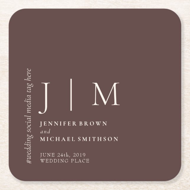 Chocolate Brown Formal Simple Elegant Wedding Underlägg Papper Kvadrat (Framsidan)