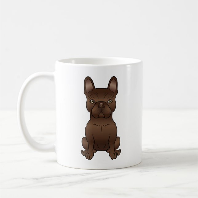 Chocolate Brown Fransk Bulldog Cute Tecknad hund Kaffemugg (Vänster)
