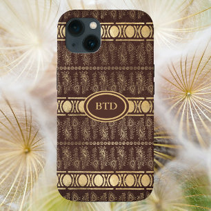 Chocolate Brown Guld Bohemian Monogram Abstrakt