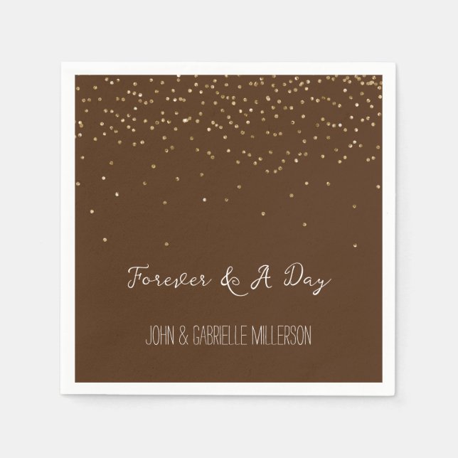 Chocolate Brown Guld Glam Confetti Pappersservett (Framsidan)