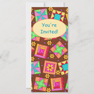 Chocolate Brown Gult Patchwork Quilt Block Art Inbjudningar