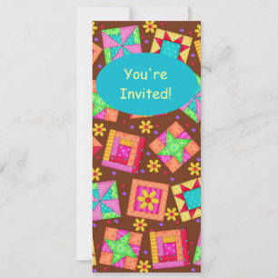 Chocolate Brown Gult Patchwork Quilt Block Art Inbjudningar