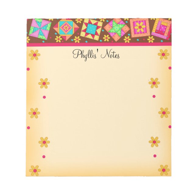 Chocolate Brown Gult Patchwork Quilt Blocks Art Anteckningsblock (Framsida)