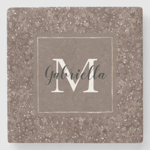 Chocolate Brown Leopard Glitter Monogram Stenunderlägg