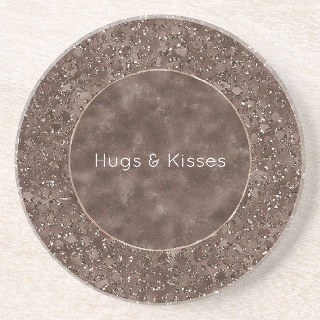 Chocolate Brown Leopard Skriv ut Glitter Underlägg (Framsidan)