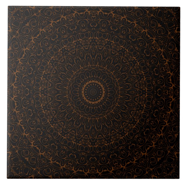 Chocolate Brown Mandala med Intricate Symmetry Kakelplatta (Framsidan)