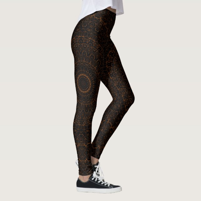 Chocolate Brown Mandala med Intricate Symmetry Leggings (Höger)