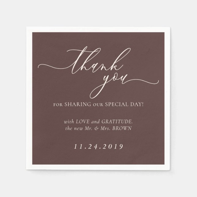 Chocolate Brown Minimalist Decor Wedding Pappersservett (Framsidan)