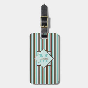 Chocolate Brown & Mint Grönt Rand Monogram Bagagebricka