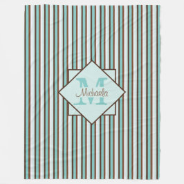 Chocolate Brown & Mint Grönt Rand Monogram Fleecefilt