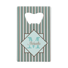 Chocolate Brown & Mint Grönt Rand Monogram Kreditkort Flasköppnare
