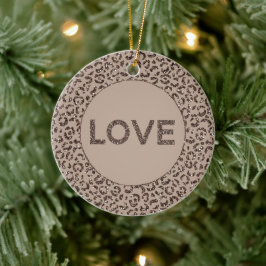 Chocolate Brown Mocha Cream Leopard Glitter Kärlek Julgransprydnad Keramik