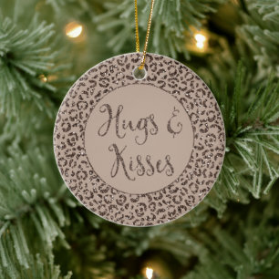 Chocolate Brown Mocha Cream Leopard Glitter Kisses Julgransprydnad Keramik