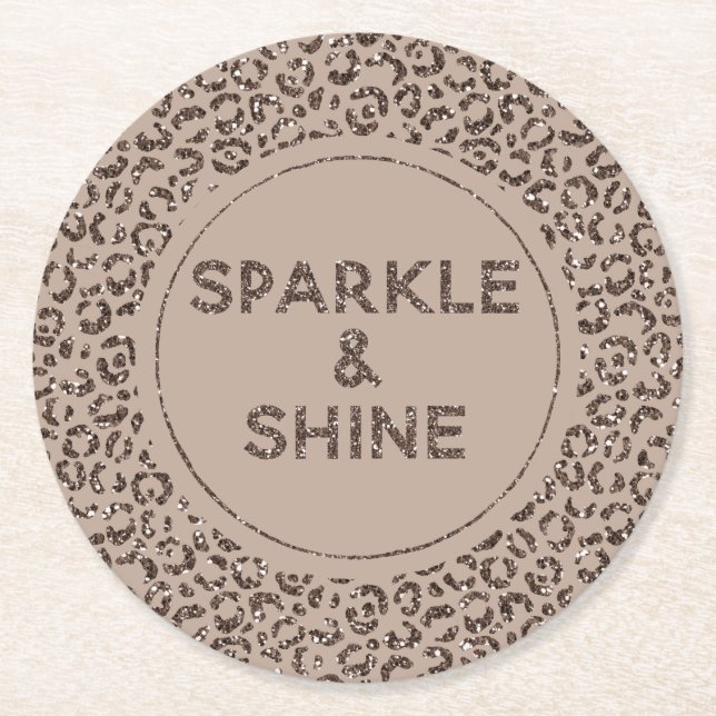 Chocolate Brown Mocha Cream Leopard Glitter Shine Underlägg Papper Rund (Framsidan)