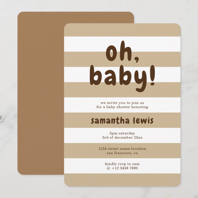 Chocolate Brown Neutral Baby Shower Inbjudningar (Fram/baksida)