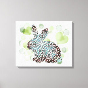 Chocolate Brown och Blues Mandala Bunny + Hearts Canvastryck