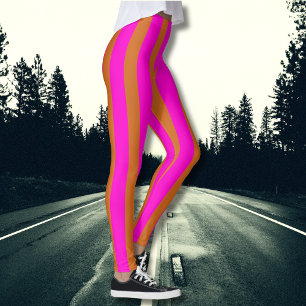 Chocolate Brown och Neon Fuchsia Coola Stripe Leggings