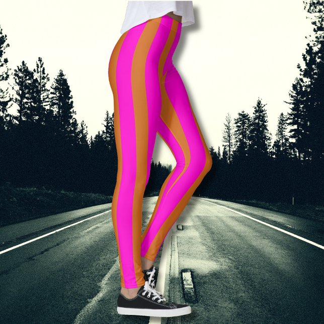 Chocolate Brown och Neon Fuchsia Coola Stripe Leggings (Skapare uppladdad)