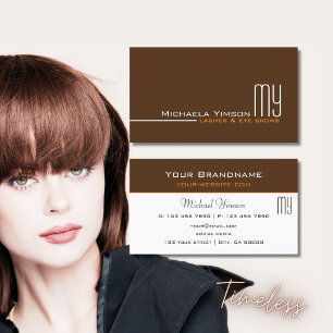 Chocolate Brown och White med Monogram Elegant Visitkort