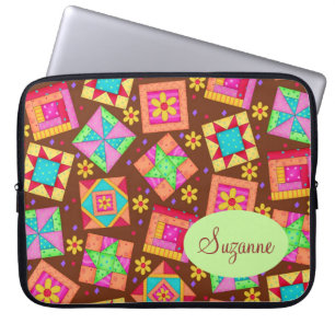Chocolate Brown Patchwork Quilt Art Blocks Laptop Fodral
