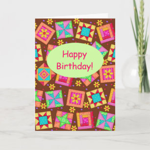 Chocolate Brown Patchwork Quilt Art Grattis på föd Kort