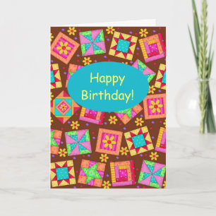 Chocolate Brown Patchwork Quilt Art Grattis på föd Kort