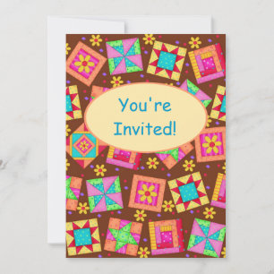 Chocolate Brown Patchwork Quilt Block Art Inbjudningar