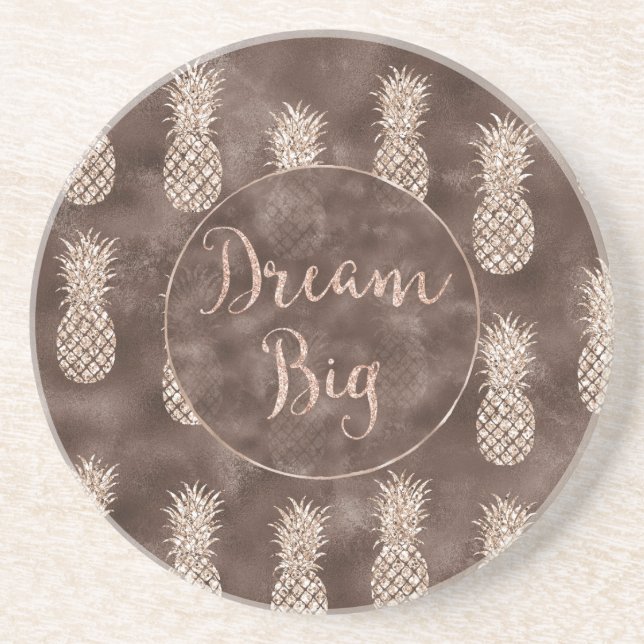 Chocolate Brown Peach Glitter Pineapples Dream Underlägg (Framsidan)