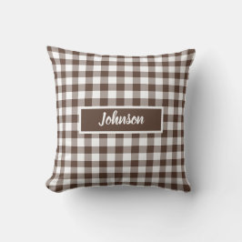 Chocolate Brown Plaid Gingham Customizable Kudde