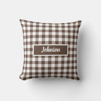 Chocolate Brown Plaid Gingham Customizable Kudde