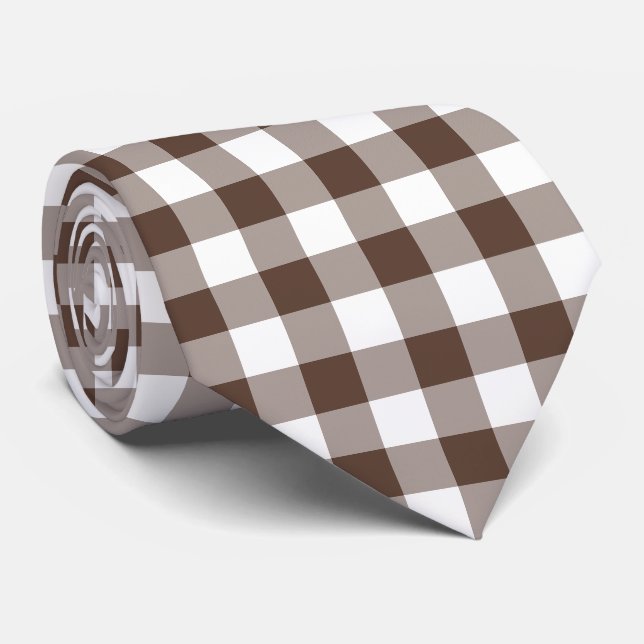 Chocolate Brown Plaid Gingham Neck Tie Slips (Rullad)